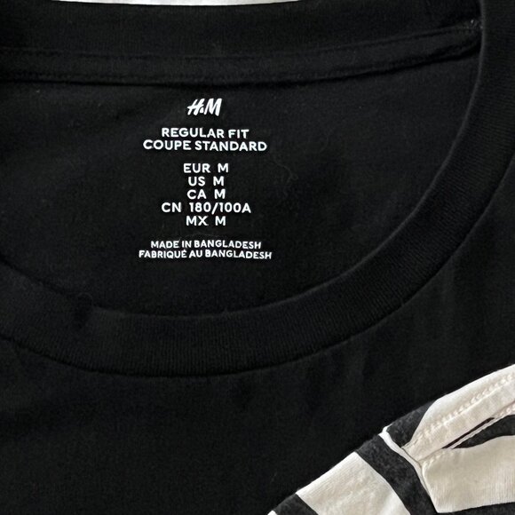 H&M Men's T-Shirt Lot Black + Black & White Stripe Reguar Fit Size Medium - Picture 4 of 4